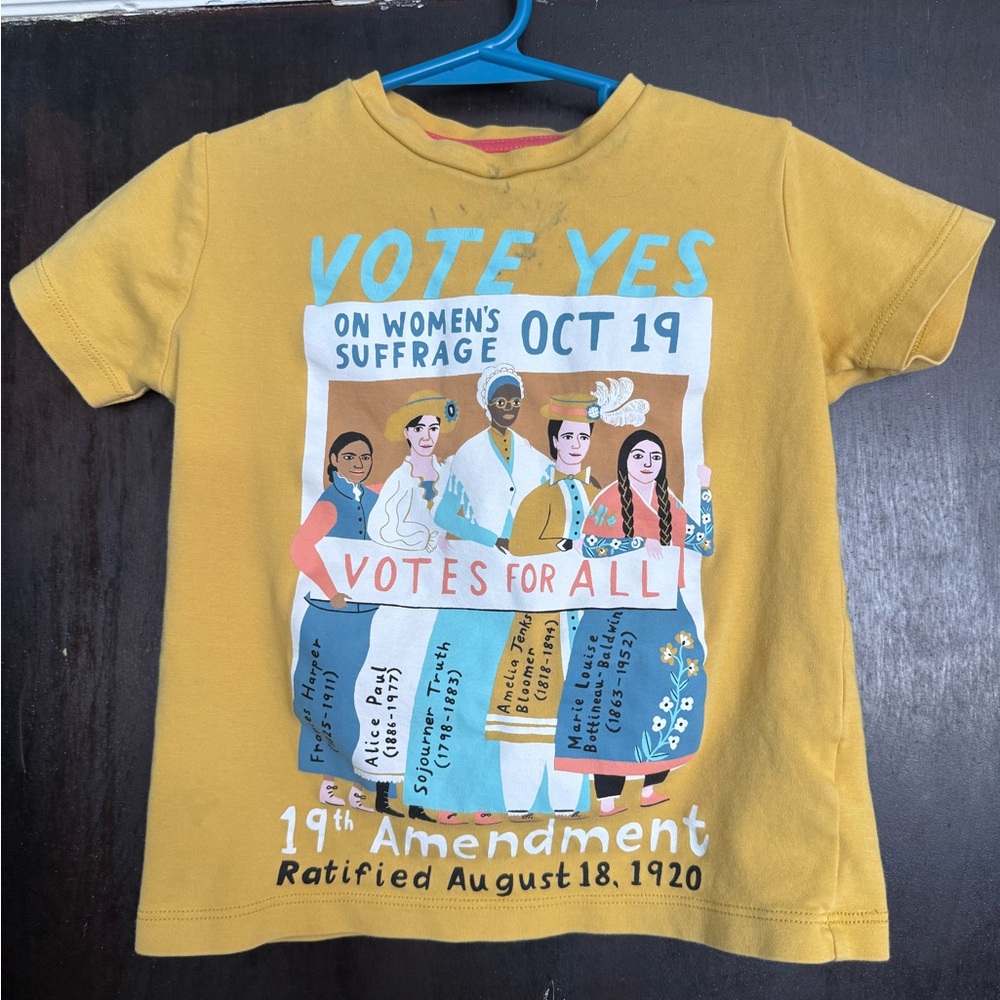 Piccolina 4T Vote Yes Graphic Kids T-Shirt play condition yellow womens suffrage